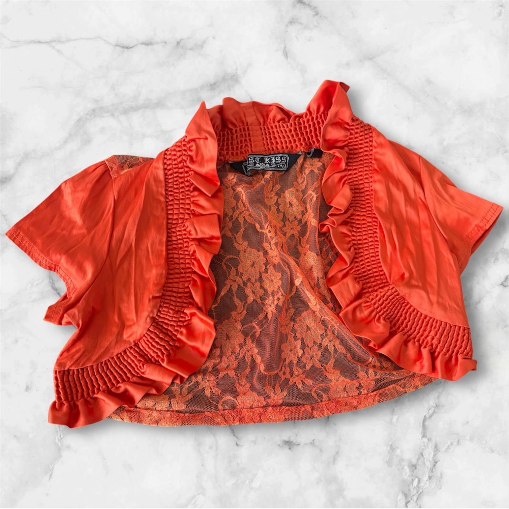 Orange Lace Ruffle Shrug